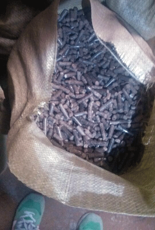 客戶加工好的成品(pǐn)木屑顆(kē)粒機