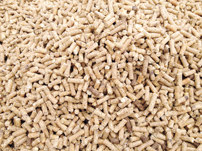 使用(yòng)飼料(liào)顆粒機組加工(gōng)出來的顆粒飼料成品
